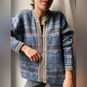 Vintage Herman Geist 100%wool metal button colorful knit cardigan
